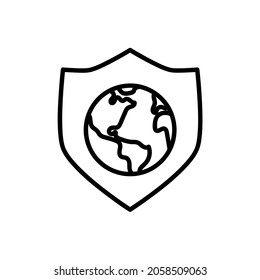 Save ecology icon. Flat earth protect pictogram for web. Line stroke. Simple symbol isolated on white background. Outline eco icon vector eps10