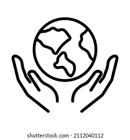 Save ecology icon. Flat earth protect pictogram for web. Line stroke. Simple symbol isolated on white background. Outline eco icon vector eps10