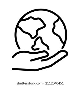 Save ecology icon. Flat earth protect pictogram for web. Line stroke. Simple symbol isolated on white background. Outline eco icon vector eps10