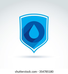 Save ecology, water conceptual symbol, vector icon with shield and water drop.