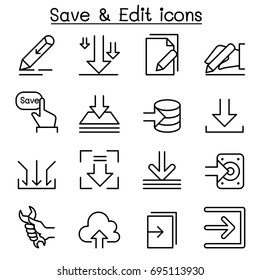 Save & Edit Data icon set in thin line style