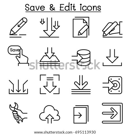 Save & Edit Data icon set in thin line style