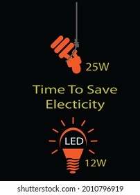 ahorro de lámpara de luz eléctrica para un afiche ecológico de energía con fondo oscuro. Pasar al volante de lámparas de bajo consumo y frugal con imagen y texto