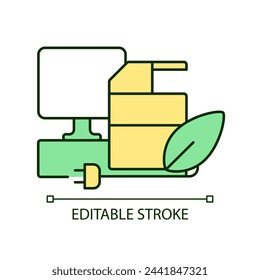 Save electricity RGB color icon. Unplug devices. Reduce power usage. Sustainable energy consumption. Isolated vector illustration. Simple filled line drawing. Editable stroke. Arial font used