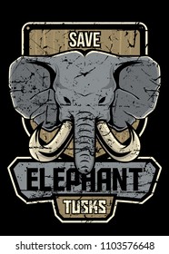 Save elephant tusk wording with wooden badge. suitable for print, merchandise, t-shirt, poster.