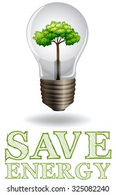 Save energy adverts with lightbulb and tree
