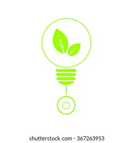 Save energy concept with green leaf inside light bulb and put switch, isolated background, green color, vector illustration