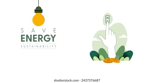 Concepto Save Energy. Interruptor de apagado manual para ahorrar energía. Ilustración vectorial.