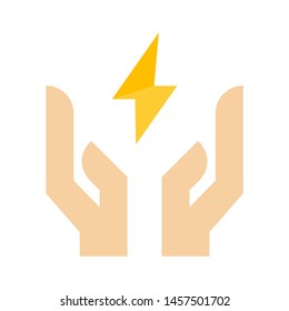 Save energy Save electricity hand icon. Flat illustration colored vector isolated icons of Eco Clean Green Energy for web