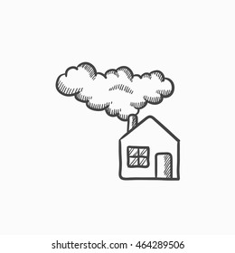 Salvar energia casa vetor ícone de esboço isolado no fundo. Desenhado à mão Salvar ícone da casa de energia. Ícone de esboço de casa de energia para infográfico, site ou aplicativo.