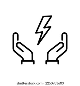 save energy icon, control electricity power, hand saving consumption, thin line symbol on white background - editable stroke vector illustration