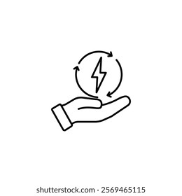 save energy icon, control electricity power, hand saving consumption, thin line symbol on white background - editable stroke vector illustration