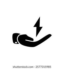 save energy icon, control electricity power, hand saving consumption, simple flat style, pictogram logo sign symbol vector illustration, isolated on white for mobile app