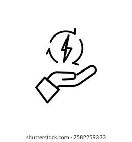 save energy icon, control electricity power, hand saving consumption, thin line symbol on white background - editable stroke vector illustration