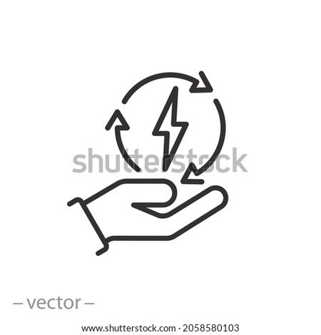 save energy icon, control electricity power, hand saving consumption, thin line symbol on white background - editable stroke vector illustration