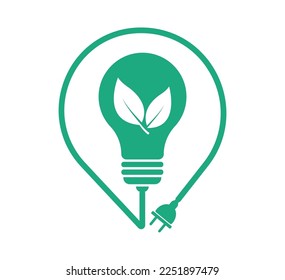 Icono de ahorro de energía. Lámpara de bombilla ecológica con hoja. Bombilla de luz con enchufe ecológico. Símbolo de ahorro de energía. Vector