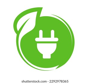 Save energy icon. Eco power icon. Green electric plug. Energy efficiency. Vector illustration.