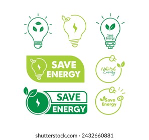 Save energy icon, label, symbol set | Eco-friendly vector pack