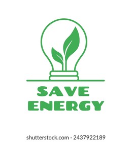 Save energy icon with lightbulb with green leaves inside. Eco friendly. Eco icon. Vector illustration.
