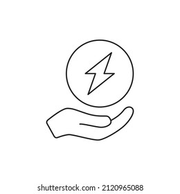 Save energy icon. Lightning bolt between hand icon line style icon, style isolated on white background