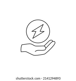 Save energy icon. Lightning bolt between hand icon line style icon, style isolated on white background