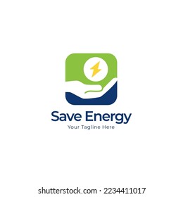 Save energy icon. Lightning bolt between hand icon in black flat glyph, filled style isolated on white background