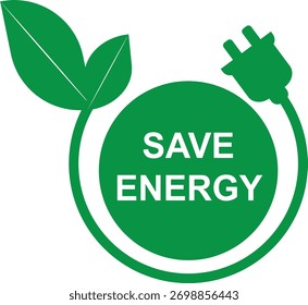 Guardar Icono de energía. Energía reutilizable, enchufe, hoja