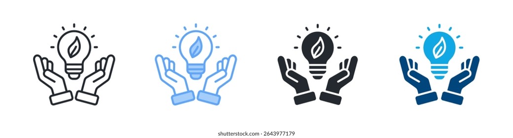 Save Energy Icon Set Multiple Style. Design In Outline, Blue, Glyph, Dual Tone