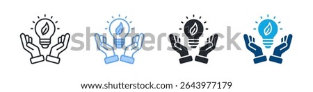 Save Energy Icon Set Multiple Style. Design In Outline, Blue, Glyph, Dual Tone