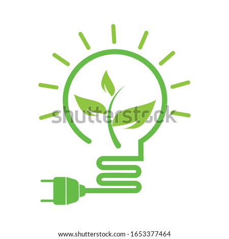Save energy icon with with a stylized light bulb incorporating green.