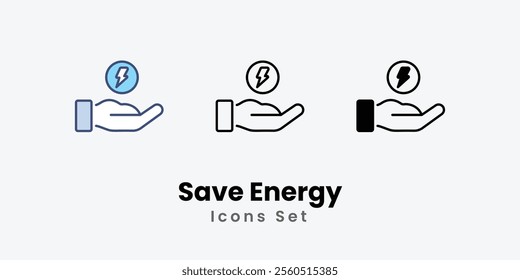 Save Energy Icons thin line and glyph vector icon stock illustration