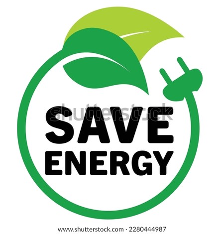 Save energy logo, icon symbol, eco plug vector illustration for a greener world and sustainability. Label, sticker, stamp idea concept graphic isolated on white background.
