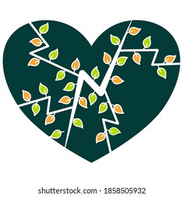 El logotipo de ahorro de energía está aislado en un fondo blanco. Símbolo de energía con hojas en el corazón. Ilustración vectorial en estilo plano. Un elemento del kit de diseño.
