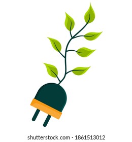 The save energy logo is isolated on a white background. A leafy power plug. Vector illustration in flat style. An element from the design kit.