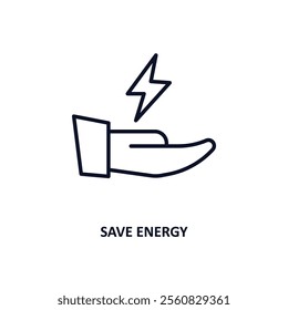 save energy outline icon.  Thin line icon from ecology collection. Editable vector isolated on white background