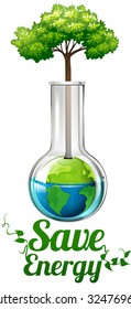 Guardar el signo de energía con el árbol en la ilustración del matraz