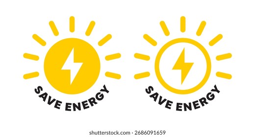 Save Energy Sun Icon with Lightning Bolt Symbol
