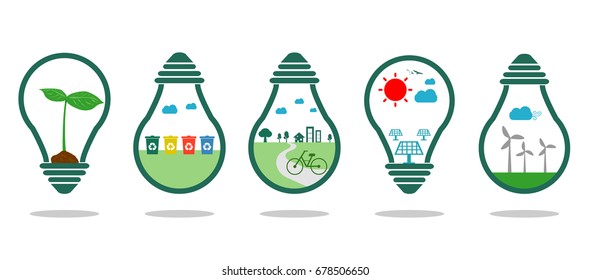 save energy symbol green ,Eco green energy, Save the World, bulb light icon,Vector Illustration