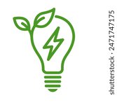 Save energy symbol. Energy icon with green leaf. Eco friendly, environmentally. Eco icon. Vector illustration.
