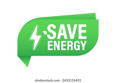 Save energy symbol. Energy icon with green leaf. Eco friendly, environmentally. Eco icon. Save energy concept. Vector illustration