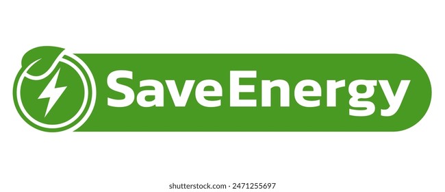 Save energy symbol. Energy icon with green leaf. Eco friendly, environmentally. Eco icon. Vector illustration.