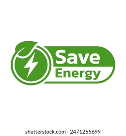 Save energy symbol. Energy icon with green leaf. Eco friendly, environmentally. Eco icon. Vector illustration.