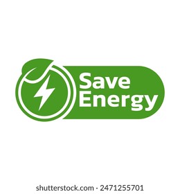 Save energy symbol. Energy icon with green leaf. Eco friendly, environmentally. Eco icon. Vector illustration.