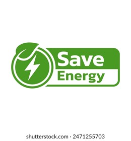 Save energy symbol. Energy icon with green leaf. Eco friendly, environmentally. Eco icon. Vector illustration.