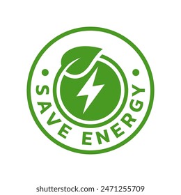 Save energy symbol. Energy icon with green leaf. Eco friendly, environmentally. Eco icon. Vector illustration.