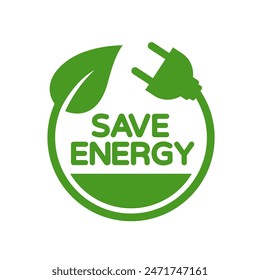 Save energy symbol. Energy icon with green leaf. Eco friendly, environmentally. Eco icon. Vector illustration.