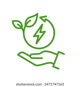 Save energy symbol. Energy icon with green leaf. Eco friendly, environmentally. Eco icon. Vector illustration.