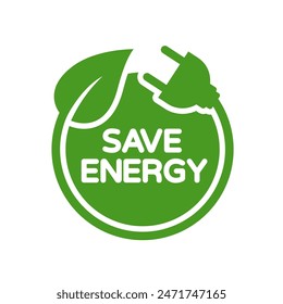 Save energy symbol. Energy icon with green leaf. Eco friendly, environmentally. Eco icon. Vector illustration.