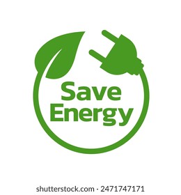 Save energy symbol. Energy icon with green leaf. Eco friendly, environmentally. Eco icon. Vector illustration.