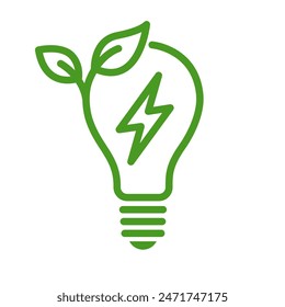 Save energy symbol. Energy icon with green leaf. Eco friendly, environmentally. Eco icon. Vector illustration.